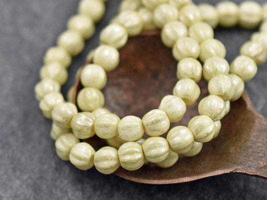 *25* 6mm Silver Mercury Washed Ivory Luster Large Hole Melon Beads