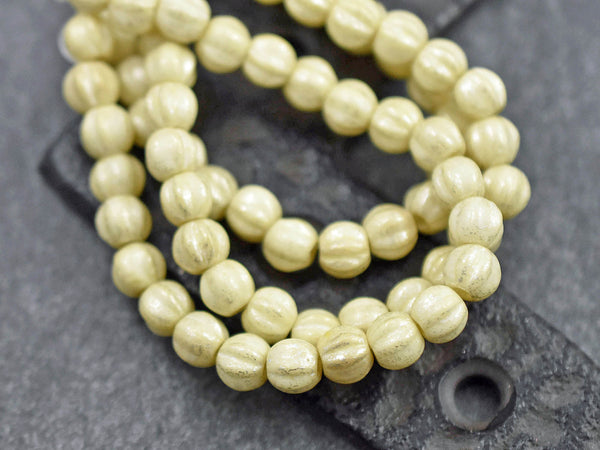 *25* 6mm Silver Mercury Washed Ivory Luster Large Hole Melon Beads