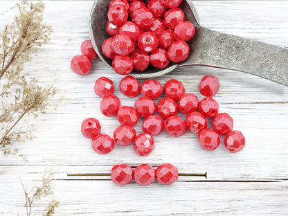*25* 8mm Opaque Coral Luster Fire Polished Round Beads