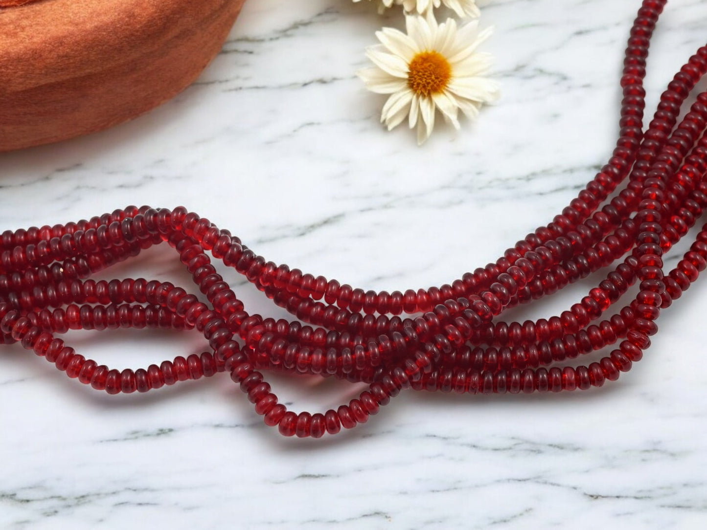 *100* 4x2mm Translucent Ruby Red Smooth Rondelle Beads