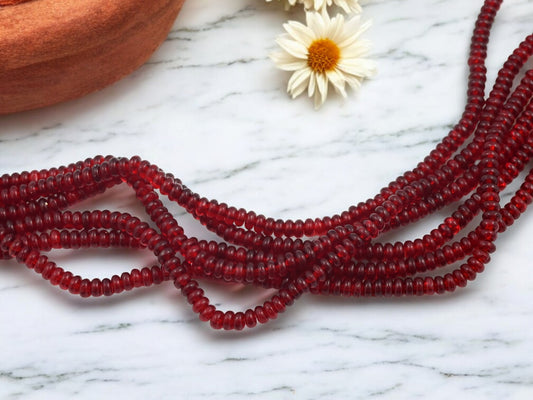 *100* 4x2mm Translucent Ruby Red Smooth Rondelle Beads