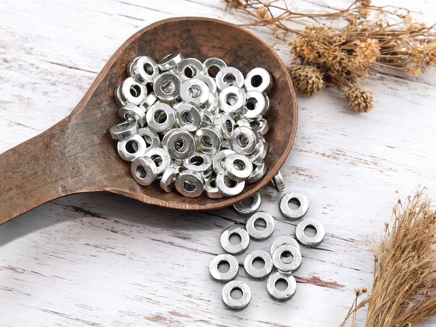 *100* 6x2mm Antique Silver Donut Spacer Beads