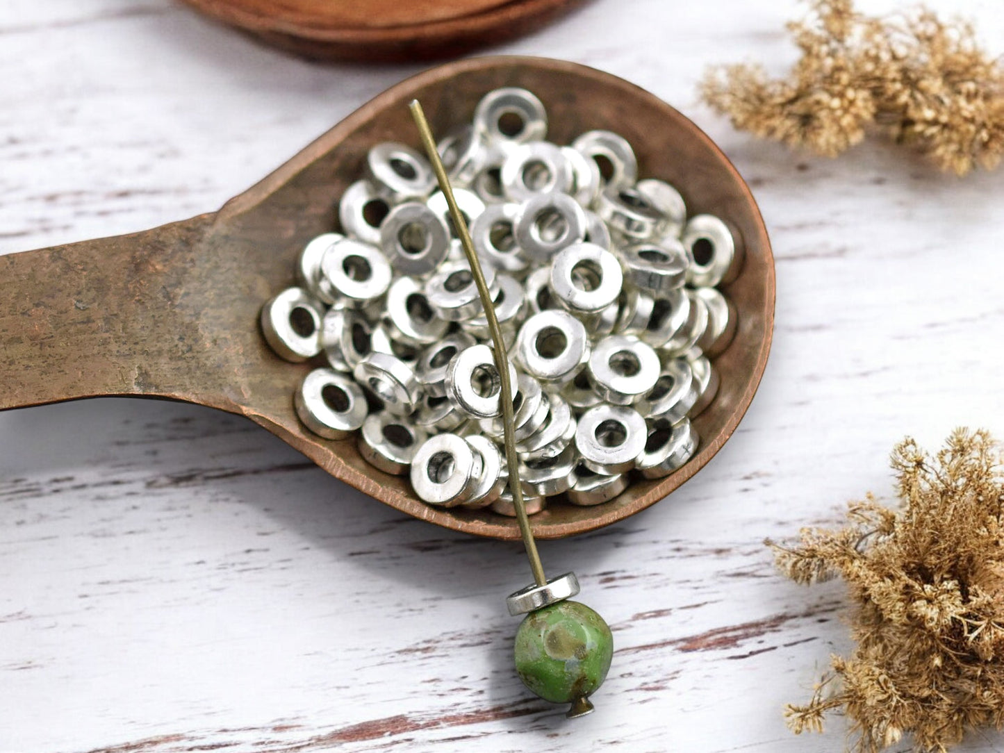 *100* 6x2mm Antique Silver Donut Spacer Beads