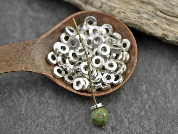 *100* 6x2mm Antique Silver Donut Spacer Beads