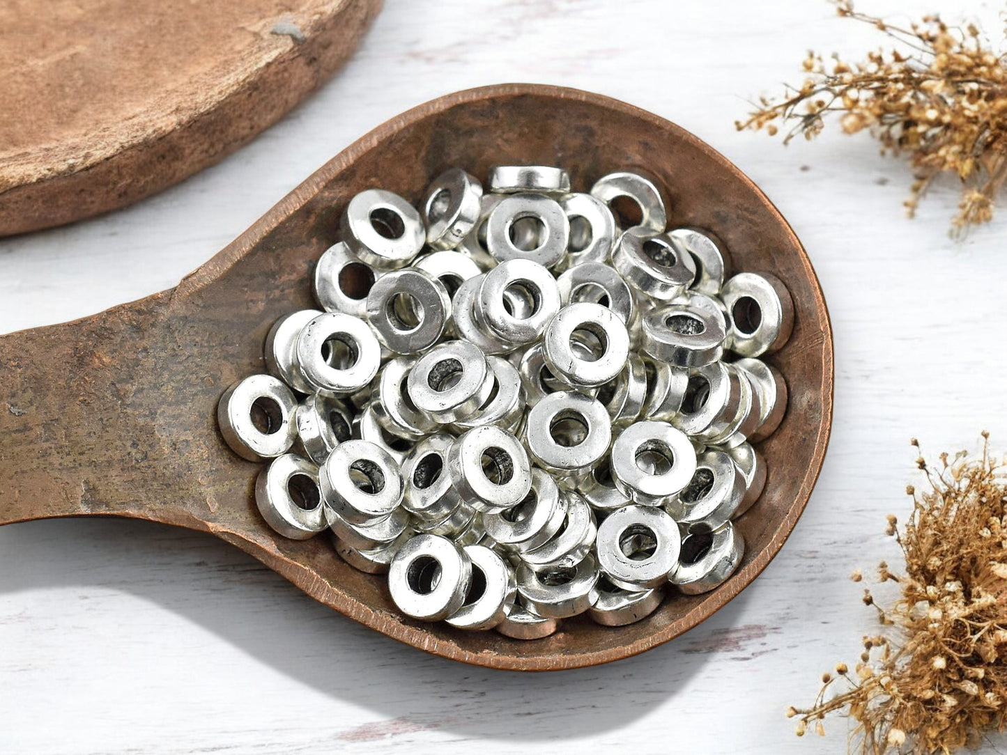 *100* 6x2mm Antique Silver Donut Spacer Beads