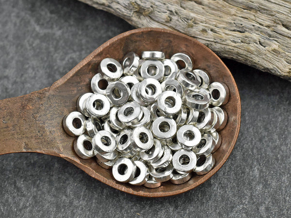 *100* 6x2mm Antique Silver Donut Spacer Beads