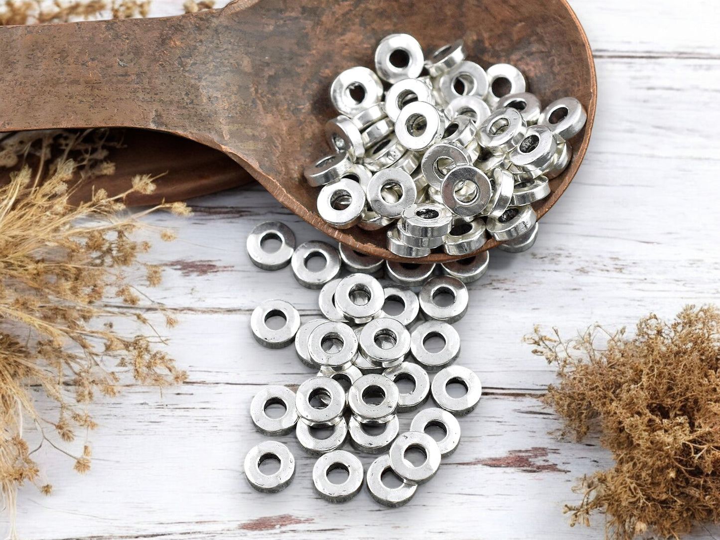*100* 6x2mm Antique Silver Donut Spacer Beads