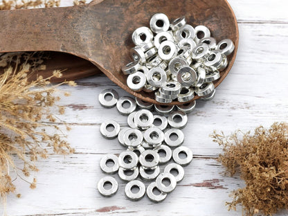 *100* 6x2mm Antique Silver Donut Spacer Beads