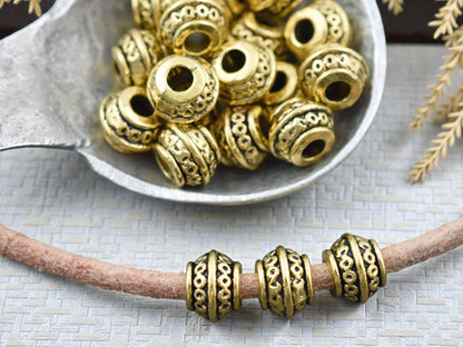 *50* 9x7mm  Antique Gold Large Hole Barrel Beads