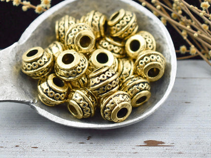 *50* 9x7mm  Antique Gold Large Hole Barrel Beads