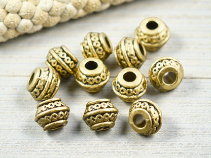 *50* 9x7mm  Antique Gold Large Hole Barrel Beads