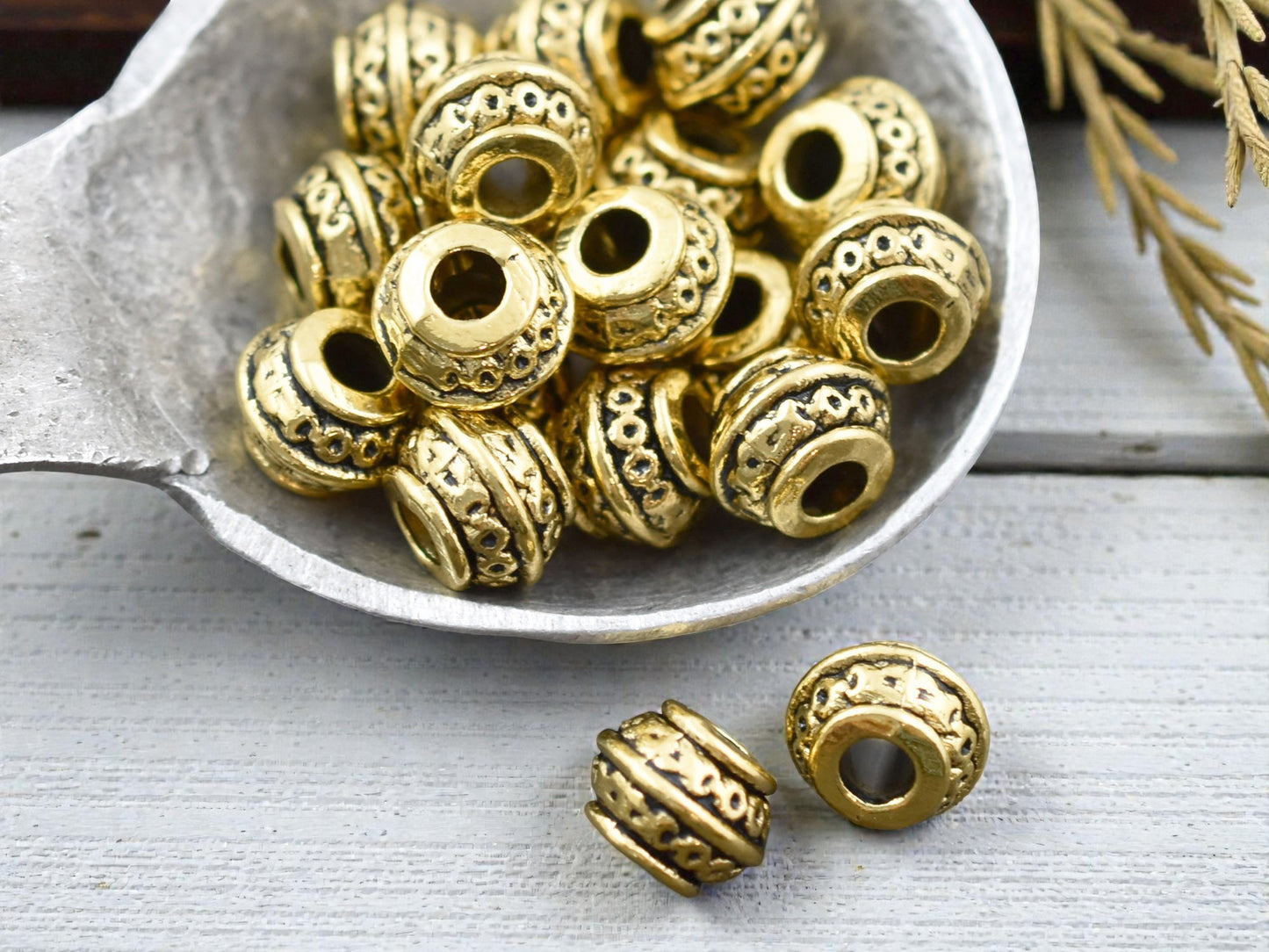 *50* 9x7mm  Antique Gold Large Hole Barrel Beads