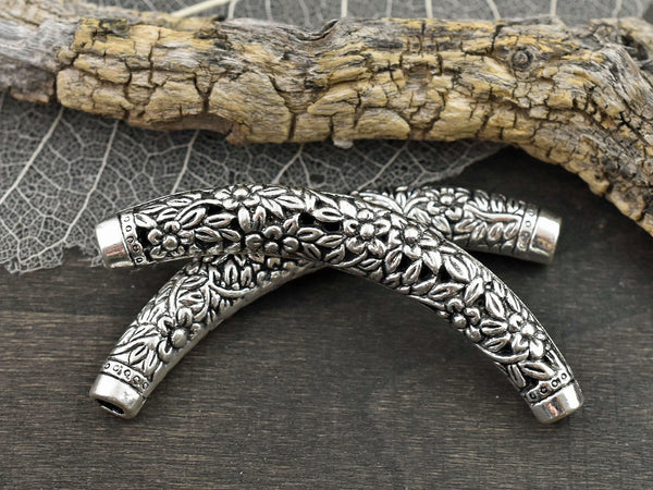 68x8mm Antique Silver Curved Tube Bead