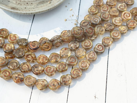 *16* 12mm Crystal Travertine Spiral Coin Beads
