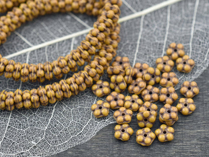*50* 5mm Brown Washed Opaque Mustard Yellow Forget Me Not Rondelle Daisy Beads