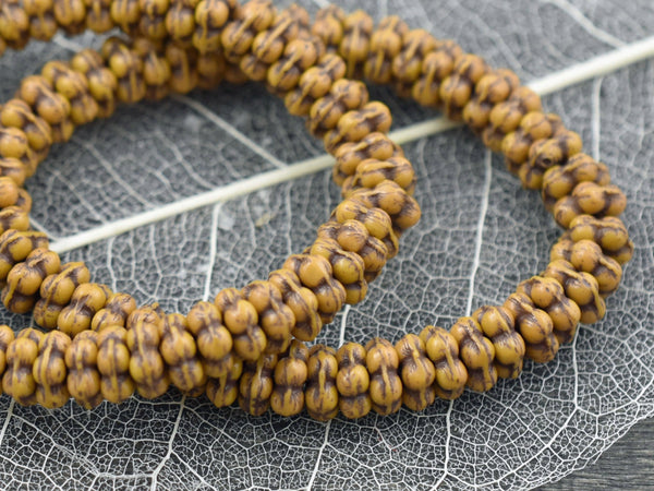 *50* 5mm Brown Washed Opaque Mustard Yellow Forget Me Not Rondelle Daisy Beads