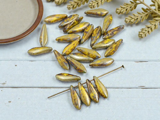 *25* 5x16mm Opaque Yellow Travertine Dagger Beads