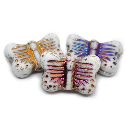 *10* 16x11mm Metallic Volcano Washed Opaque White Butterfly Beads