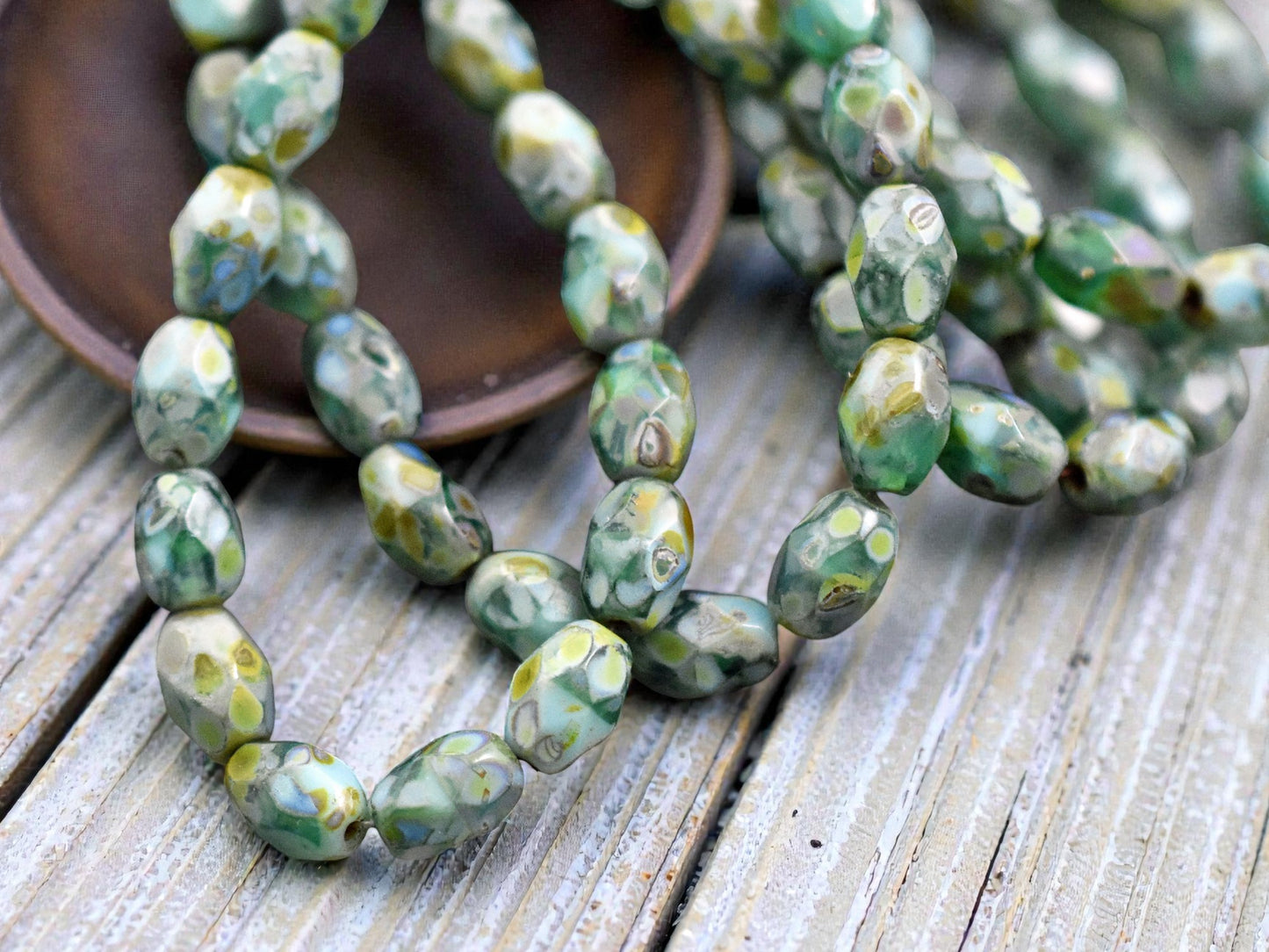 *20* 5x7mm Blended Turquoise Picasso Fire Polished Faceted Oval Beads
