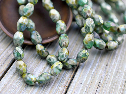 *20* 5x7mm Blended Turquoise Picasso Fire Polished Faceted Oval Beads