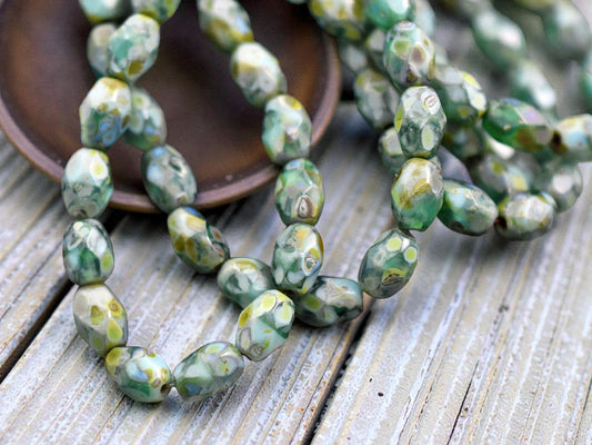 *20* 5x7mm Blended Turquoise Picasso Fire Polished Faceted Oval Beads
