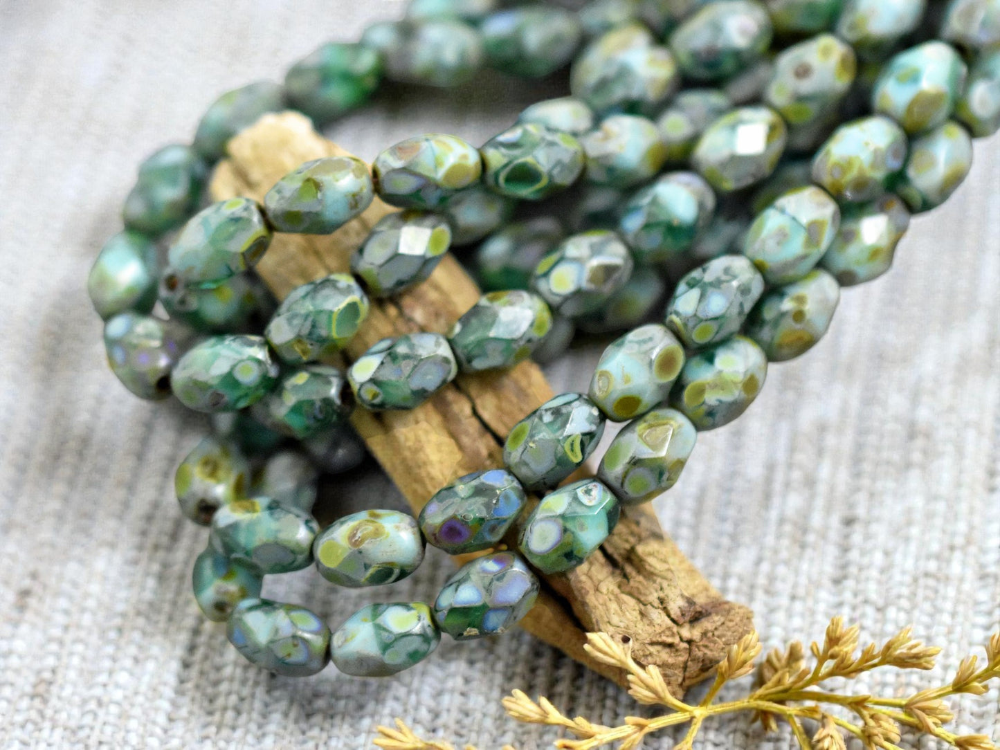 *20* 5x7mm Blended Turquoise Picasso Fire Polished Faceted Oval Beads