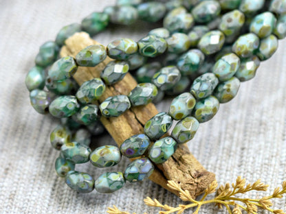 *20* 5x7mm Blended Turquoise Picasso Fire Polished Faceted Oval Beads