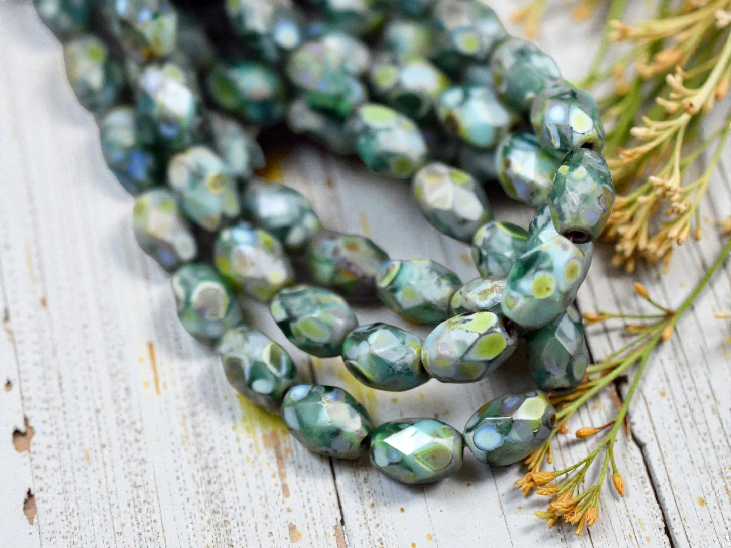 *20* 5x7mm Blended Turquoise Picasso Fire Polished Faceted Oval Beads