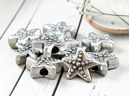 *50* 11mm Antique Silver Starfish Beads