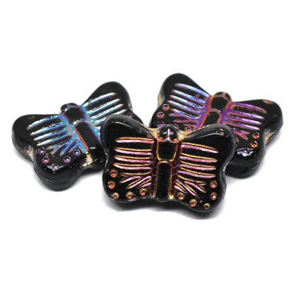 *10* 16x11mm Metallic Volcano Washed Jet Black Butterfly Beads