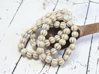 *20* 8mm Blonde Platinum Washed Opaque White AB Large Hole Melon Beads