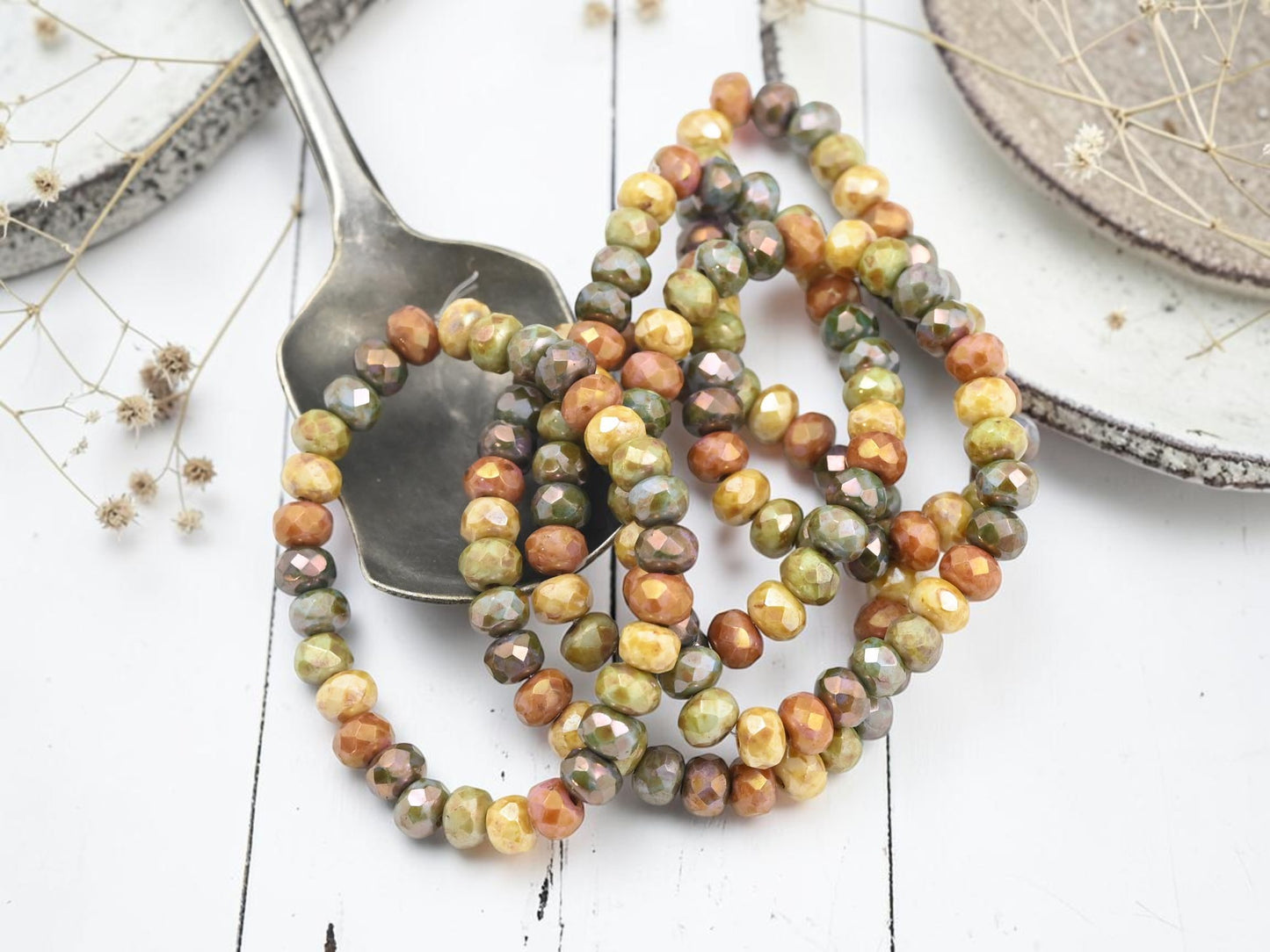 *30* 3x5mm Opaque 5 Color Gemtone Picasso Fire Polished Rondelle Beads