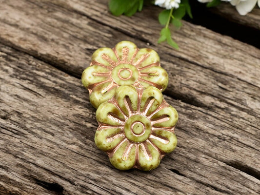 *6* 18mm Copper Washed Yellow Alabaster Picasso Daisy Flower Beads