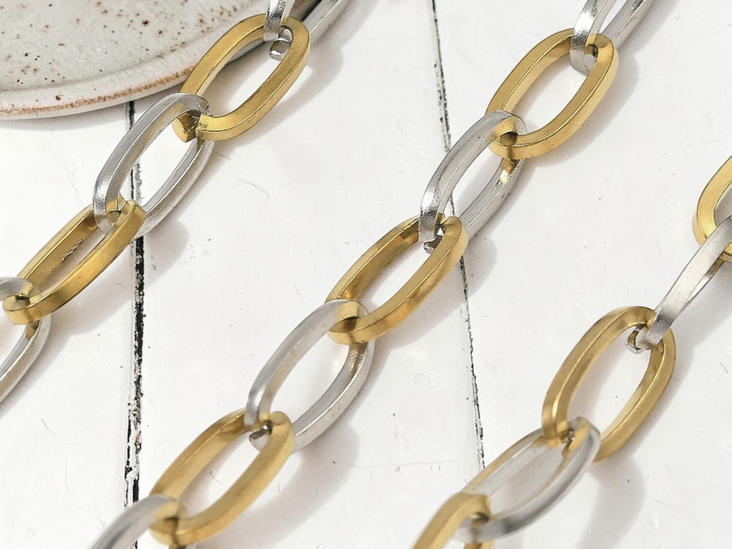 11x6mm Ion Plated 304 Stainless Steel Gold + Silver Paperclip Chain
