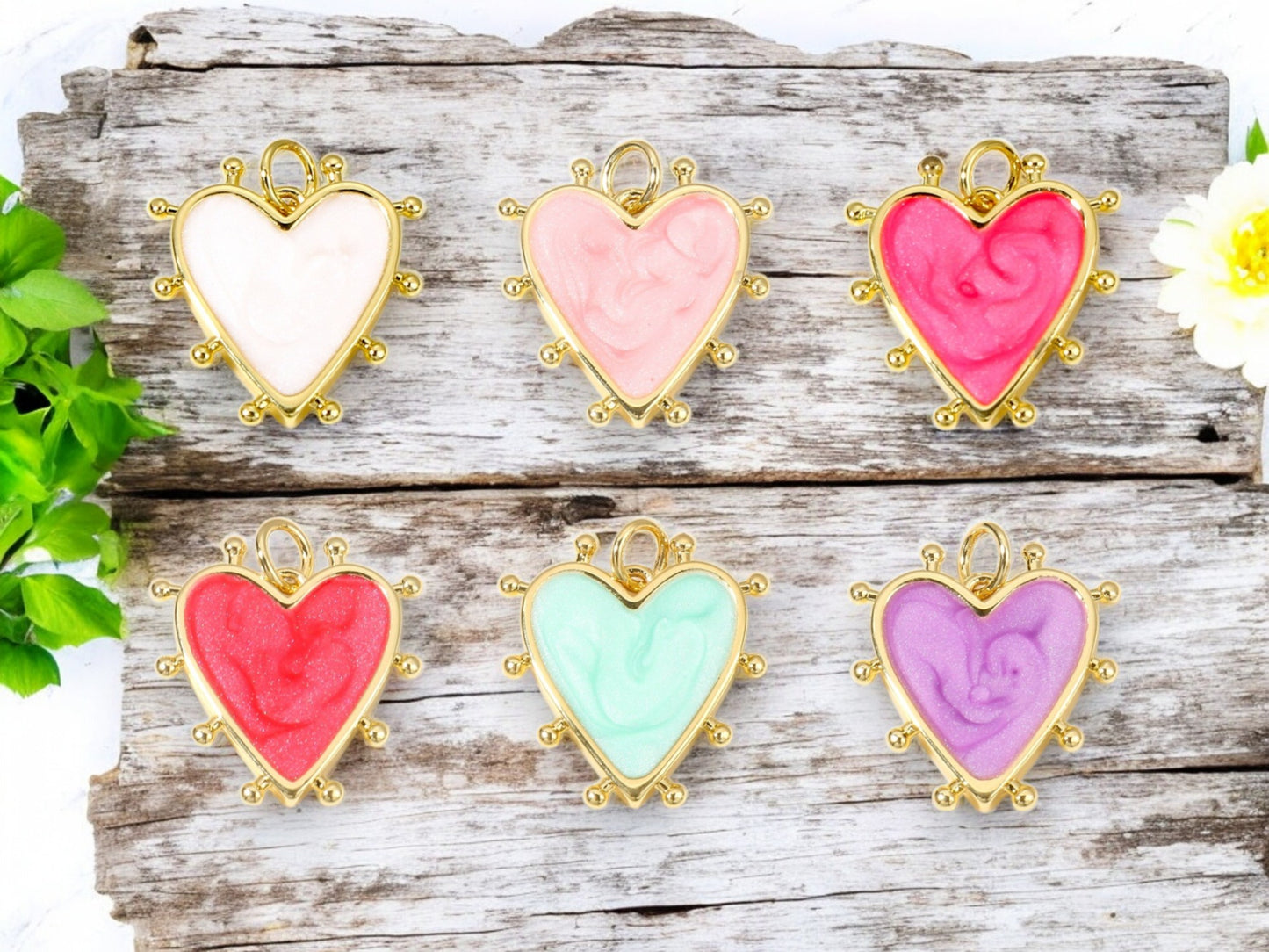 Heart Charms - Enamel Charms - 18k Gold Charms - Jewelry Making Charms - 19x18mm - 2pcs