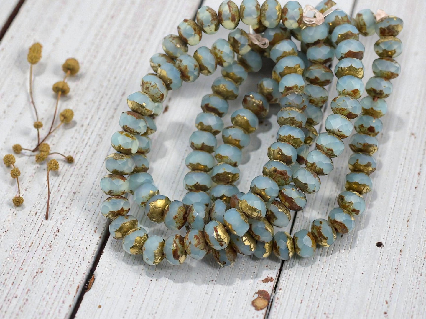 *30* 3x5mm Blue Opal Picasso Fire Polished Rondelle Beads