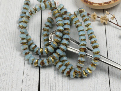 *30* 3x5mm Blue Opal Picasso Fire Polished Rondelle Beads