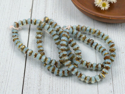 *30* 3x5mm Blue Opal Picasso Fire Polished Rondelle Beads