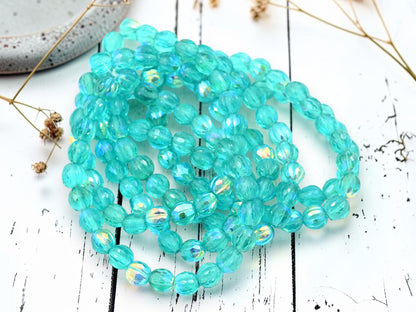 *25* 6mm Aqua AB Faceted Round Melon Beads