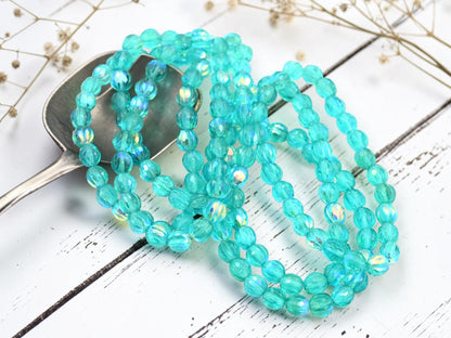 *25* 6mm Aqua AB Faceted Round Melon Beads