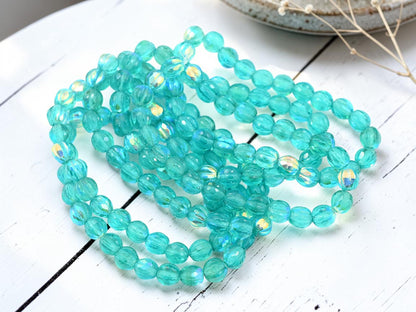 *25* 6mm Aqua AB Faceted Round Melon Beads