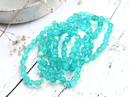*25* 6mm Aqua AB Faceted Round Melon Beads