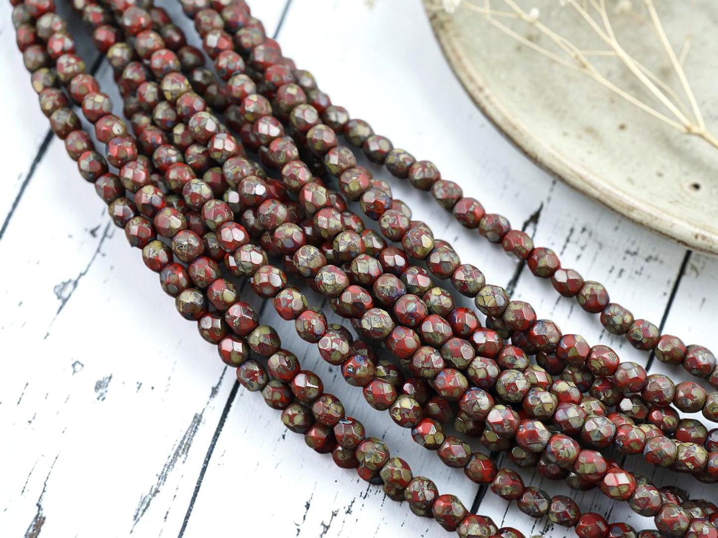 *50* 4mm Red Travertine Fire Polished Round Beads