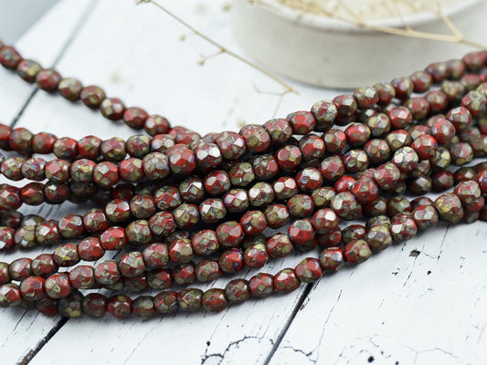 *50* 4mm Red Travertine Fire Polished Round Beads