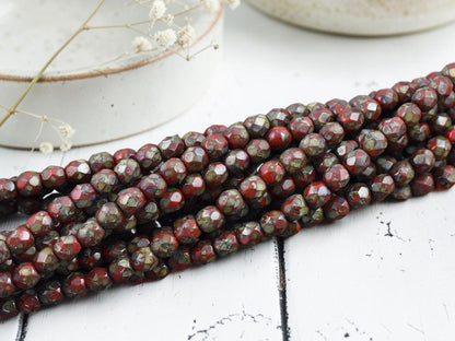 *50* 4mm Red Travertine Fire Polished Round Beads