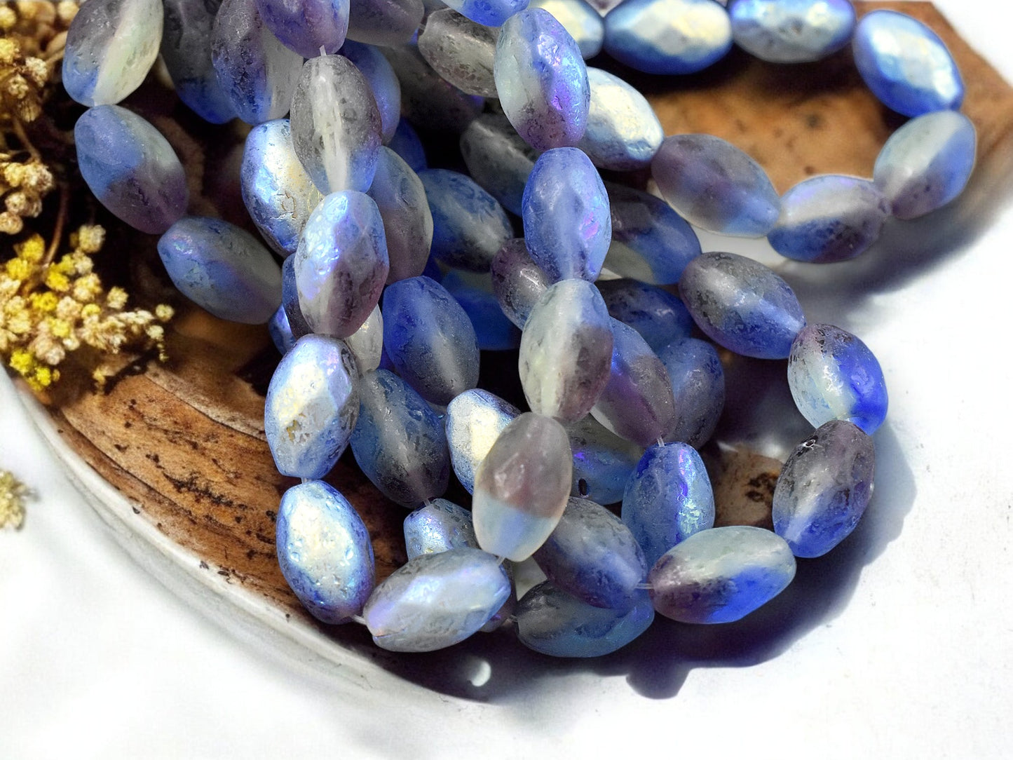 *12* 12x8mm Etched Sapphire Amethyst AB Faceted Fire Polished Oval Beads