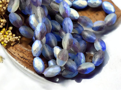 *12* 12x8mm Etched Sapphire Amethyst AB Faceted Fire Polished Oval Beads