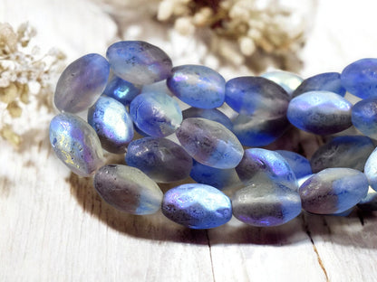 *12* 12x8mm Etched Sapphire Amethyst AB Faceted Fire Polished Oval Beads