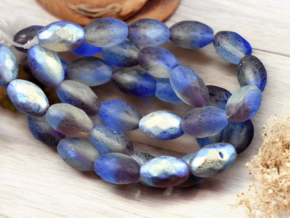 *12* 12x8mm Etched Sapphire Amethyst AB Faceted Fire Polished Oval Beads