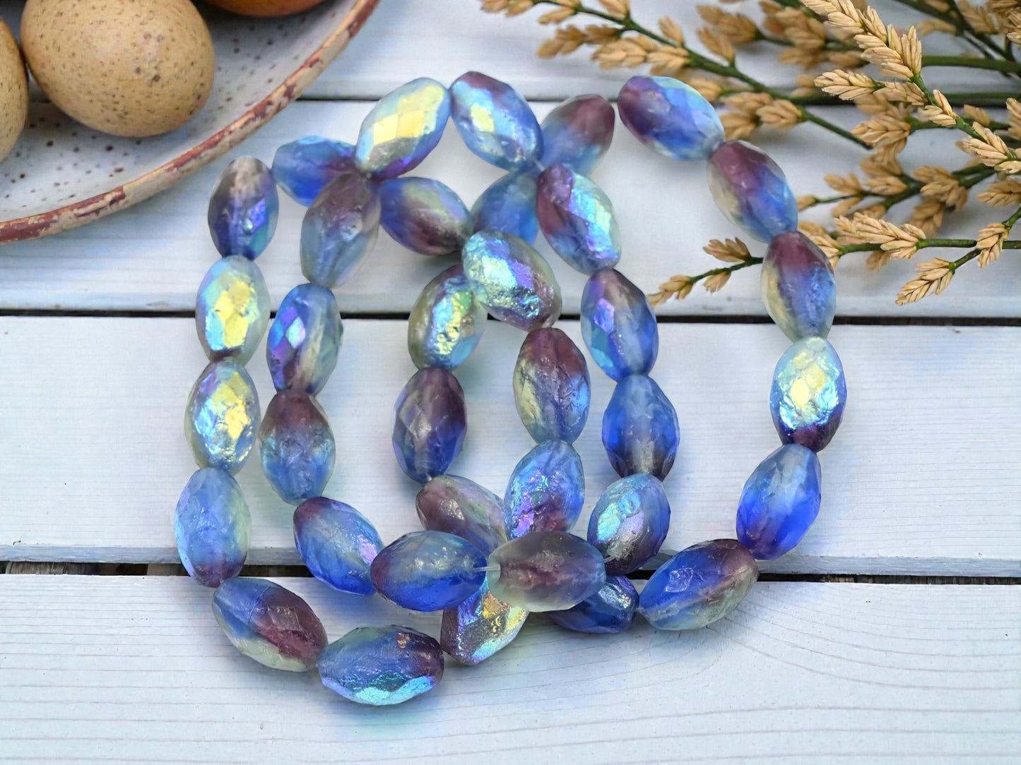 *12* 12x8mm Etched Sapphire Amethyst AB Faceted Fire Polished Oval Beads